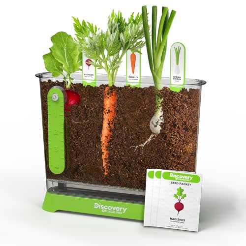 Discovery Edible Veggie Garden Watch-It-Grow Kit  DIY STEM Activity for Kids | Grow Carrots, Radishes & Onions| 11-Piece Science Kit with Seeds, Potting Mix & Root Tracker| Learning Toy Gift Ages 6+