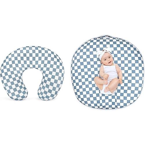 DILIMI Nursing Pillow Cover and Newborn Lounger Cover, Soft Comfortable Slipcover for Baby Girl Boys, Blue Checkered, Lounger Not Included