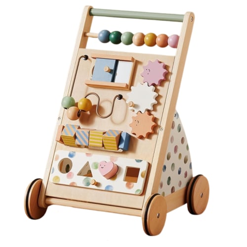 Wooden Baby Push Walker with Adjustable Speed and Activity Panel