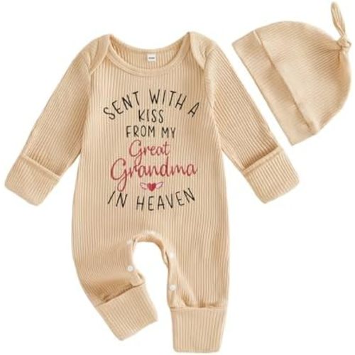 Sent With A Kiss From My Great Grandpa Grandma In Heaven Newborn Baby Boy Girl Fall Clothes Romper Jumpsuit +Hat