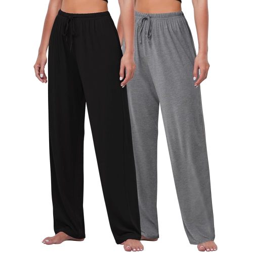 FEQO 2 Pack Women's Lounge Pants Wide Leg Yoga Pants Casual Pajama Bottoms