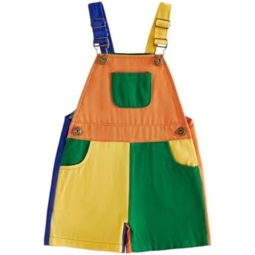 Toddler Baby Boy Girl Contrast Color Overalls Shorts Suspender Summer Romper 90s Clothes Kids Adjustble Strap Playsuit