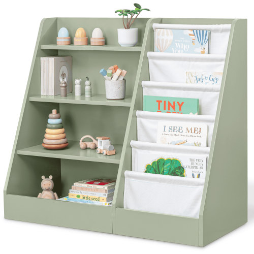 Comfy Cubs Kids Bookshelf 35.2 x 15.7 x 31.5 in - Montessori Book Shelf Storage Organizer - Sage