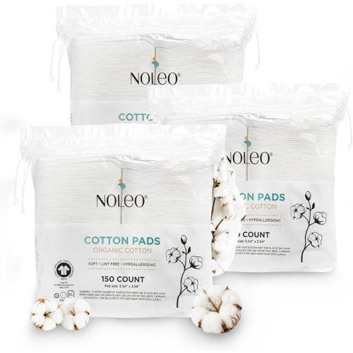Noleo Organic Cotton Pads (450 Count, Pack of 3)