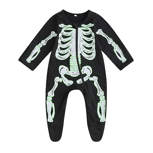 FIOMVA Unisex Halloween Baby Girl Boy Footed Onesie Zip Up Romper Pumpkin Print Footie Zipper Onepiece for Newborn Infant