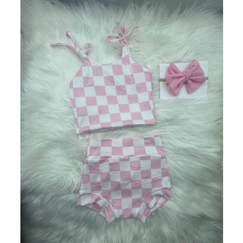 Pink checkered girl set,  checkered bummies, baby girl two fast outfit, checkered halter top, pink two fast, two fast girl birthday