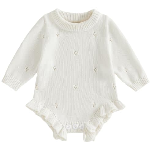 Mubineo Baby Girl Fall Winter Clothes Basic Plain Cute Sweater Romper Outfit Pullover Ruffle Long Sleeve Newborn Outfits