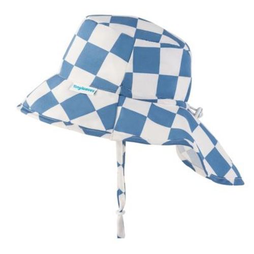 Tiny Twinkle Sun Protection Baby Flap Hat with UPF 50+ for Infants/Toddlers, Boys and Girls (Blue Checkers, 9-18 Months)