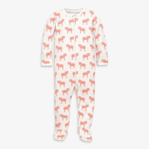 Primary Baby Organic Zip Footie in Blossom Zebras Size 3-6 Months