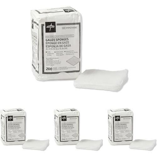 Medline Gauze Sponges, 4 x 4 inch, 100% Cotton, 200 Count | 8-Ply | Woven | Non-Sterile | Pack of 4