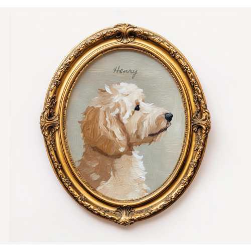 Mini Custom Artful Goldendoodle Oil Painting Portrait, Personal Vintage Dog Folk Art Print Moody Cottage Core, Gift for Doodle DogMom