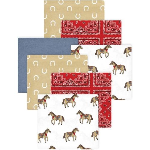 Little Treasure Hudson Baby Cotton Poly Flannel Receiving Blankets Multipack, Red Cowboy, 30x30 inches