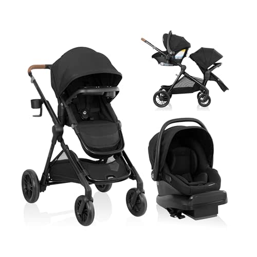 Evenflo Pivot Xpand NXT Travel System with LiteMax NXT Infant Car Seat | 23 Modes of Use, Rear-Facing Preemie Lightweight Car Seat for Infants 3-30 lbs,Converts to Double Stroller (Coal Black)