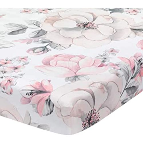 Lambs & Ivy Signature Botanical Baby Watercolor Floral Cotton Crib Sheet- White