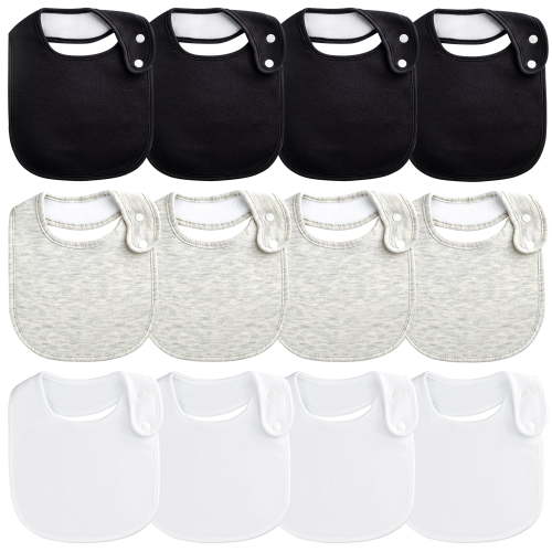 Benoxine Baby Bibs, Cotton, 12-Pcs Set, Unisex, Absorbent, Adjustable Snaps, Newborns and Toddlers