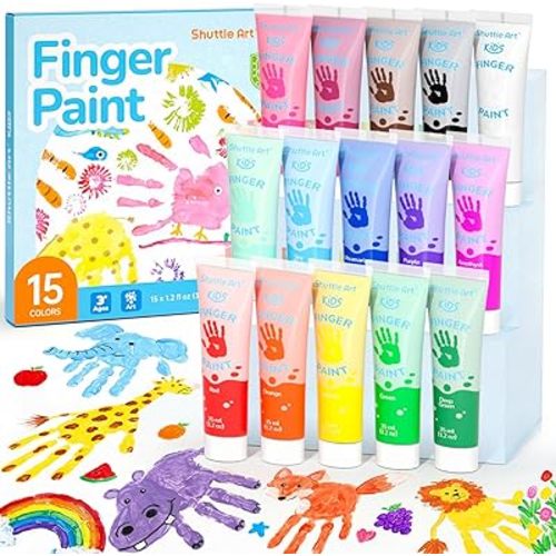 Shuttle Art Washable Finger Paint for Toddlers, 15 Vibrant Colors (1.2 fl oz) Toddler Paint, Non-Toxic Finger Painting for Toddlers 1-3, Kids Arts and Crafts