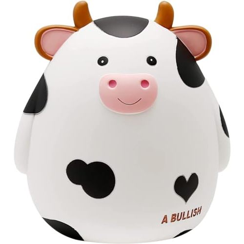 H&W Cow Piggy Bank, Unbreakable Coin Box for Kids, Cute Animal Money Bank Birthday for Boys Girls,Coin Saving Boxes (White)