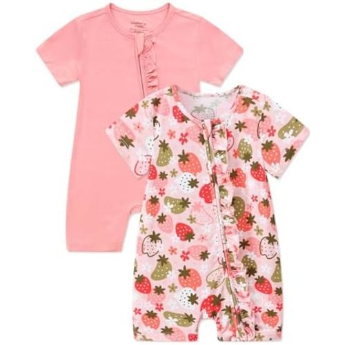 JunNeng 2Pcs Baby Girl Viscose from Bamboo Sleeper, 2 Way Zipper Romper, Short Sleeve One Piece 0-18 Months