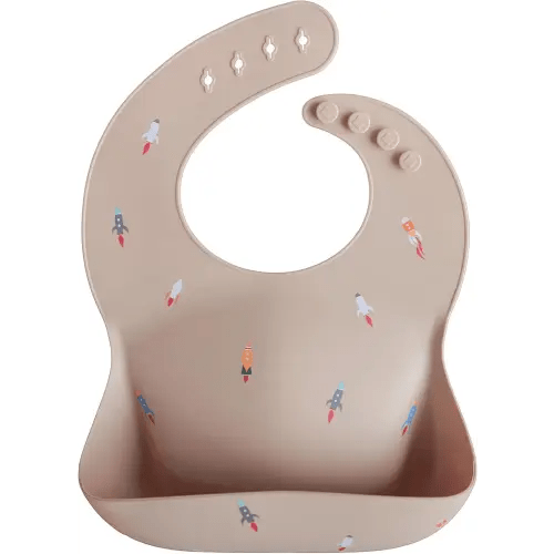 mushie Silicone Baby Bib | Adjustable Fit Waterproof Bibs (Rocket Ship)