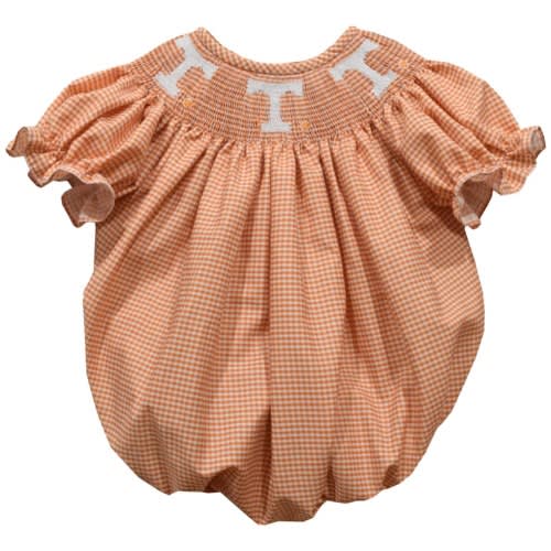 Girls Infant Vive La Fete Tennessee Orange Tennessee Volunteers Gingham Smocked Bishop Bubble Dress