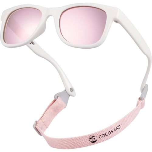 COCOSAND Flexible Polarized Baby Sunglasses with Strap UV Protection for Toddler Infant Newborn Girl Boy Age 0-24 Months