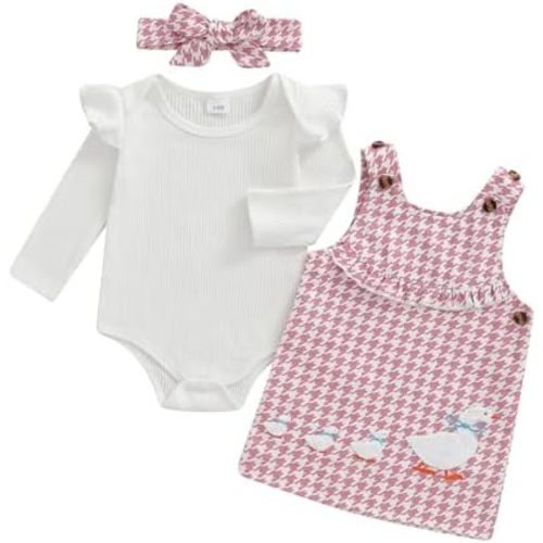 Baby Girl Fall Outfits Silly Goose Long Sleeve Romper Corduroy Suspender Skirt Set Overall Dress Winter Clothes
