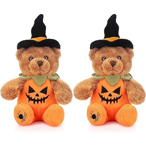 HyDren 2 Pieces Halloween Bear Stuffed Animals Soft Plush Bear Toys in Halloween Theme Costume Cute Plush Set for Boys Girls Party Decoration, 8 Inches (Cute Style)