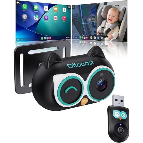 OTTOCAST Baby Car Camera for CarPlay, 1080P HD Rear Seat Monitor on Car Screen, 150° Wide Angle No-Glow Night View, Wireless CarPlay Adapter Included, Safety Camera for Kids & Infants