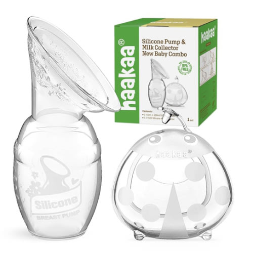 haakaa Manual Breast Pump for Breastfeeding 4oz/100ml and Ladybug Milk Collector 2.5oz/75ml Combo, Food-Grade Silicone