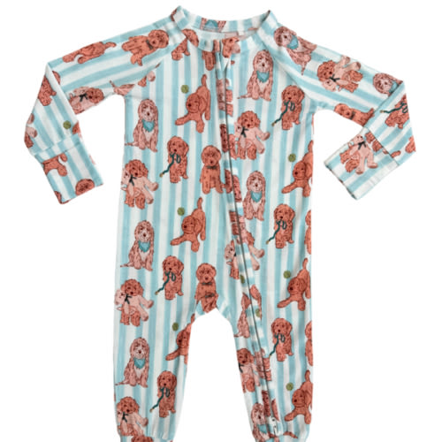 Blue Puppy Zipper Romper – In My Jammers