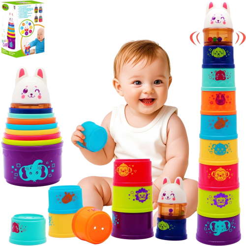 Wanonoo Easter Bunny, Baby Stacking Cups for Toddlers 1-3, Stacking Toys for Babies 6-12 12-18 Months Toddler, Montessori Toys, Easter Basket Stuffers, Easter Gift for 1 Year Old Boy Girl