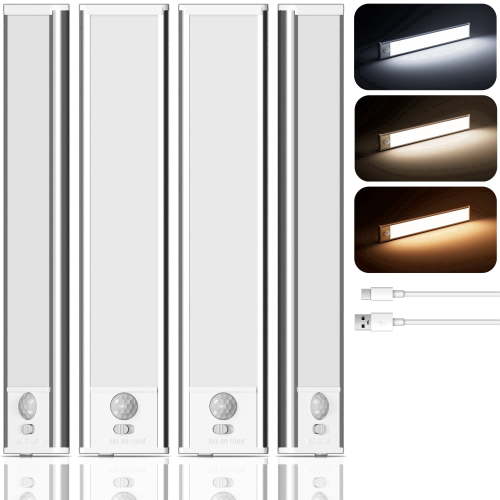 GUPUP Under Cabinet Lights, 34 LED Motion Sensor Light Indoor, Rechargeable Closet Lighting Kit with Magnetic for Kitchen Wardrobe Stairs, 4 Pack
