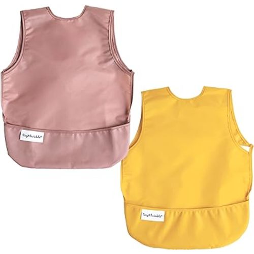 Tiny Twinkle Mess Proof Apron Bibs - 2 Pack Waterproof & Lightweight Baby Bibs for Led Weaning | 100% Recycled Polyester, Easy Clean & Machine Washable (Taupe Dandelion,Small 6-24 Months)