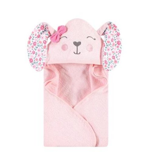 Hudson Baby Infant Girl Cotton Animal Face Hooded Towel, Floral Bunny, One Size