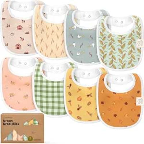 KeaBabies 8-Pack Organic Baby Bibs for Drooling and Teething (Countryside) | Soft Cotton Bibs for Baby Girl, Boy, Extra Absorbent, Easy to Clean & Put On, Toddler, Newborn, Infant 0-24 Months