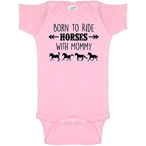 Born to Ride Horses with Mommy, Short Sleeve Horse Bodysuit, Baby Boy or Girl - Equestrian Pony Onesie Gift