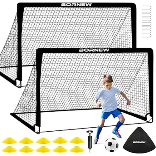 Kids Soccer Goal for Backyard Set - 2 Set of 6X4 / 4X3 ft Toddler Soccer Nets Training Equipment, Soccer Ball, Pop Up Portable Soccer Set for Kids and Youth Games and Training Goals Ages 3-16 Gift
