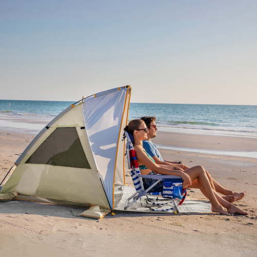 WolfWise 2-3 Person Portable Beach Tent UPF 50+ Sun Shade Canopy Umbrella with Extendable Floor, Beige