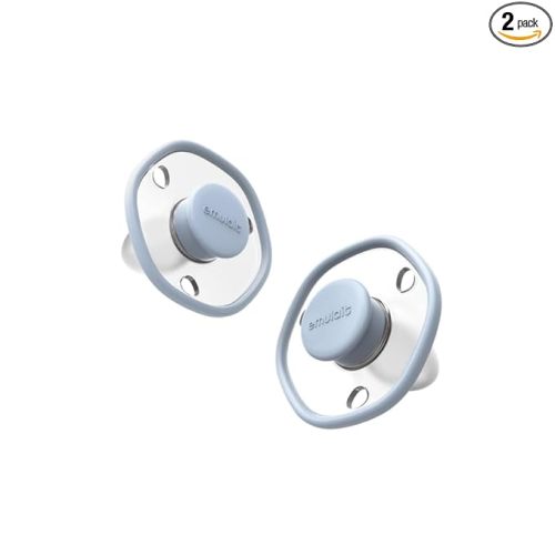 Emulait Baby Pacifier 2-Pack – Soft Silicone Newborn Pacifiers for Breastfed Babies, Orthodontic Shape, 0–6 Months, Blue