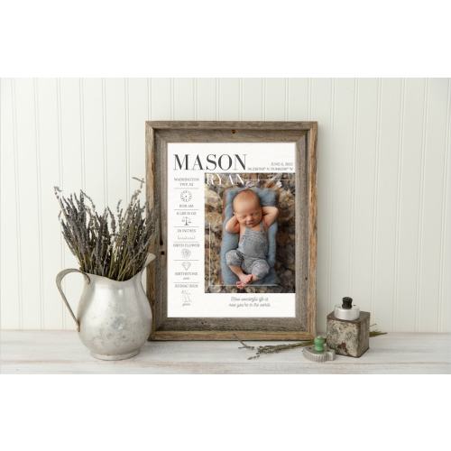 Custom Baby Birth Stats with Photo | Newborn Baby Wall Art | Personalized and Customizable | Newborn Gift | Baby Nursery Art | Birth Poster