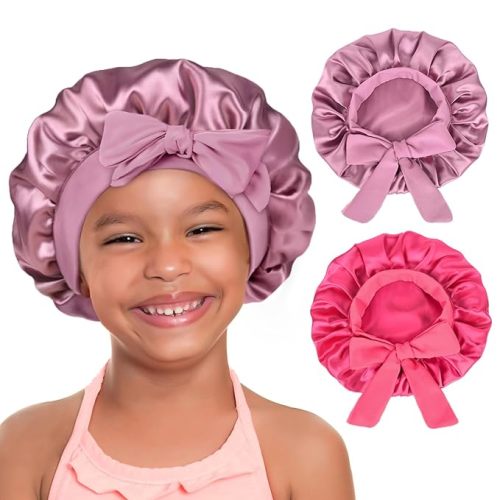 YANIBEST 2 PCS Baby Bonnet Toddler Silk Satin Bonnet for Kids Sleeping Cap Curly Natural Hair Baby Bonnets for Girls Boys Infant Newborn