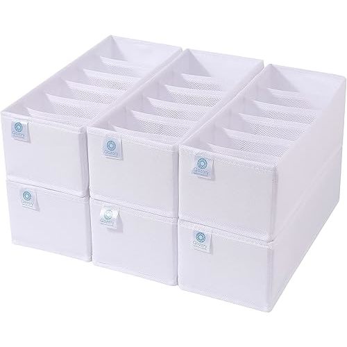 Qozary 6 Pack Sock Underwear Drawer Organizer Dividers, Collapsible Cabinet Closet Storage Boxes for Clothes, Socks, Lingerie, Underwear, Tie, Belt, Baby, Bedroom