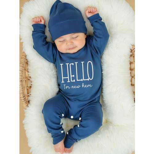 SHEIN 2Pcs Set Newborn Boy Photography Outfits Aqua Blue Little Brother Embroidery Baby Coming Home Outfit Cute Baby Shower Gift Infant Photo Props Autumn