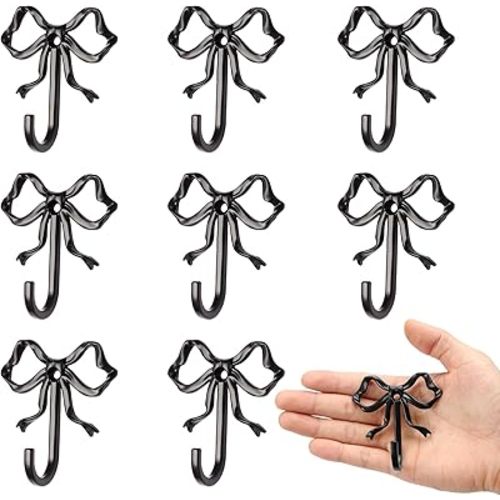 10 Pcs Black Bow Hooks, Bow Hooks for Wall, Bow Decoration Hook,Decorative Hook, Suitable for Room, Bathroom, Love Shack Fancy Decor(Black)
