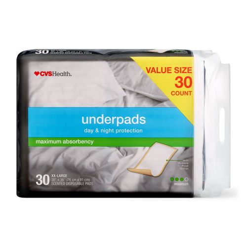 CVS Underpads Day & Night Protection Maximum Absorbency, 18 Count, 30 Count, 10 Count