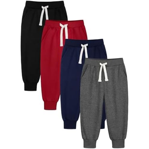 HXP 4 Pack Toddler Boys Sweatpants Pure Cotton Toddler Sweatpants Boys Kids Joggers Pants with Pocket Drawstring