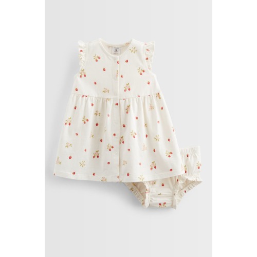 Flutter Sleeve Snap Front Cotton Dress with Bloomers, 6M