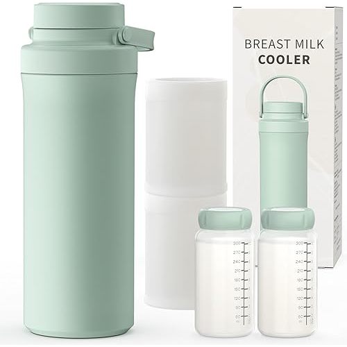 Xaproo 22oz Breast Milk Cooler Bottle, Portable Milk Cooler for Breastmilk with 360° Total Cooling for 24 Hours, Breastmilk Chiller with 2pcs Baby Bottles, Breastfeeding Essentials for Baby, BPA-Free