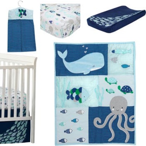 Oceania Whale with Octopus and Fish Nautical Ocean 6-Piece Nursery Baby Crib Bedding Set