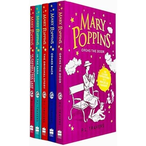 P. L. Travers Mary Poppins 5 Books Collection Set (Mary Poppins: The Original Story, Comes Back, Opens the Door, in the Park & in Cherry Tree Lane / Mary Poppins and the House Next Door)